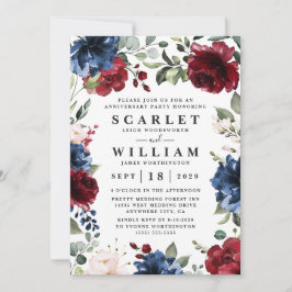 Invitation Fête d'anniversaire bleu marine, burgundy, rose po