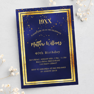 Invitation fête d'anniversaire bleu or année naissance luxe