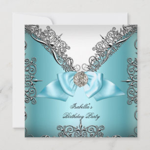 Invitation Fête d'anniversaire bleu sarcelle argenté blanc