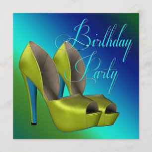 Invitation Fête d'anniversaire Bleu sarcelle et Vert citron