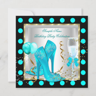 Invitation Fête d'anniversaire bleu sarcelle or paillettes ta