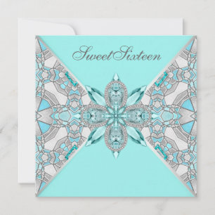Invitation Fête d'anniversaire bleu sarcelle pour une Sweet S