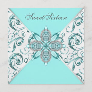 Invitation Fête d'anniversaire bleu sarcelle pour une Sweet S