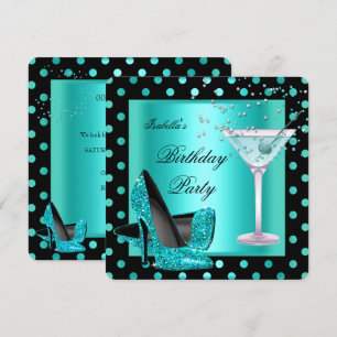 Invitation Fête d'anniversaire Bleu sarcelle Turquoise Noir 2
