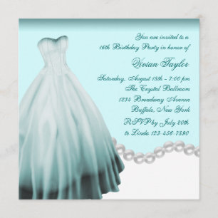 Invitation Fête d'anniversaire bleue blanche et turquoise de