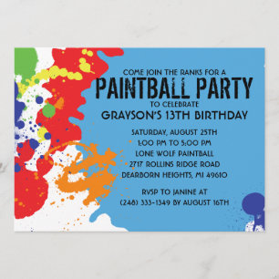 Invitation Fête d'anniversaire bleue de Paintball