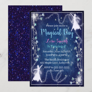 Invitation Fête d'anniversaire bleue féerique magique de nuit