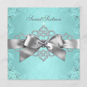 Invitation Fête d'anniversaire bleue turquoise de diamants