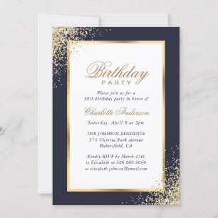 Invitation Fête d'anniversaire Blue and Gold Confetti