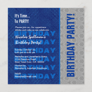 Invitation Fête d'anniversaire Blue and Silver Recyclé No Yea