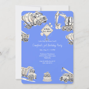 Invitation Fête d'anniversaire Blue Boy Construction