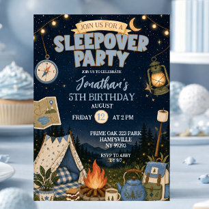 Invitation Fête d'anniversaire Blue Camp Sleepover Party