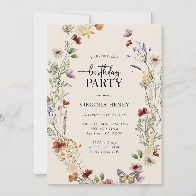 Invitation Fête d'anniversaire Bohème (Devant)