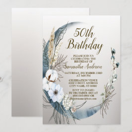 Invitation Fête d'anniversaire Boho White Orchid Fleurs Blue 
