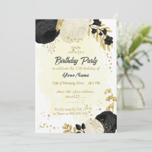 Invitation fête d'anniversaire botanique en or de fleurs blan