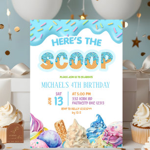 Invitation Fête d'anniversaire Boy Blue Drip Here's the Scoop
