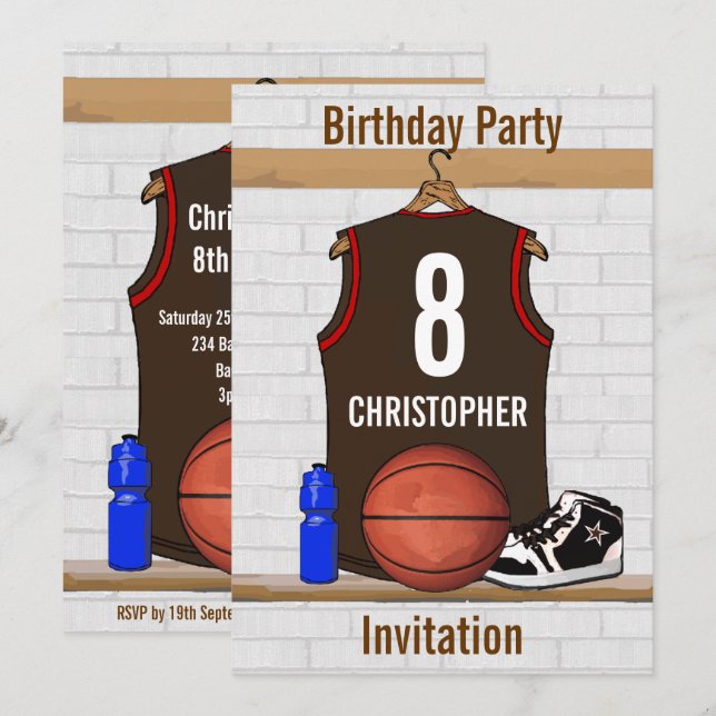 Invitation Fête d'anniversaire Brown et rouge du Jersey de (Devant / Derrière)