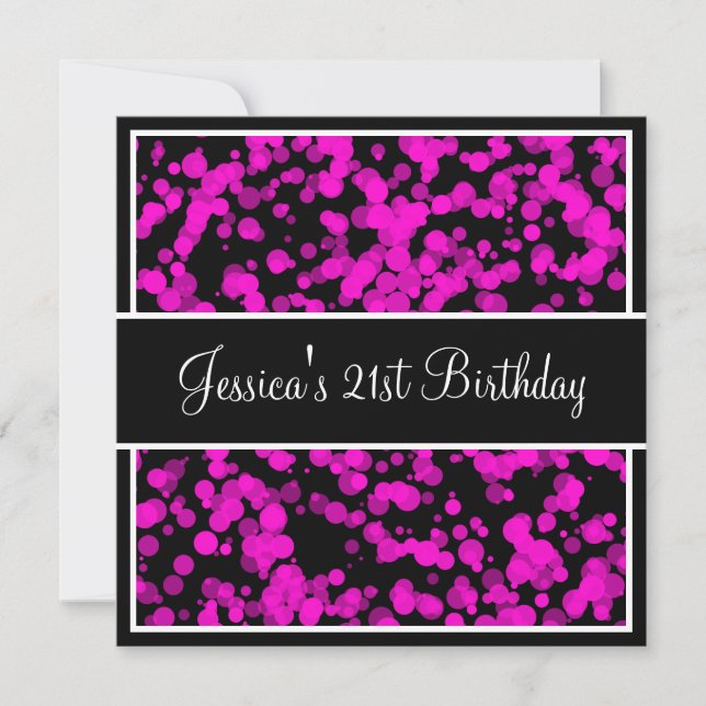 Invitation Fête d'anniversaire Bulles roses chaudes Noirs et  (Devant)
