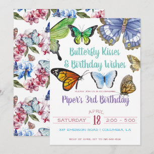 Invitation Fête d'anniversaire Butterfly Kisses