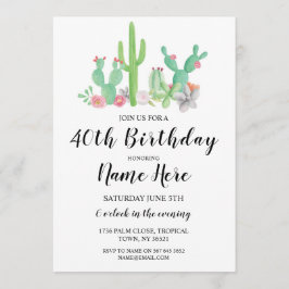 Invitation Fête d'anniversaire Cactus N'importe quel âge Joli