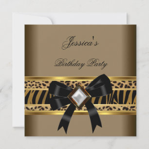 Invitation Fête d'anniversaire Café Or Léopard Noir Zèbre