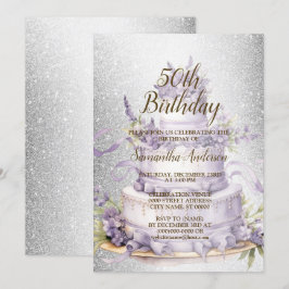 Invitation Fête d'anniversaire Cake Lavender Floral Aquarelle