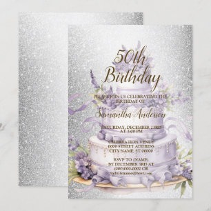 Invitation Fête d'anniversaire Cake Lavender Floral Aquarelle