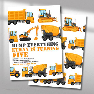 Invitation Fête d'anniversaire camion à benne et bulldozer Co
