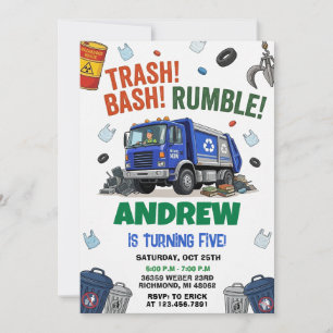 Invitation Fête d'anniversaire Camion à ordures Déverser tout