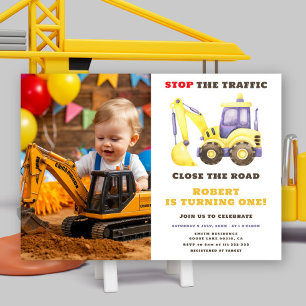 Invitation Fête d'anniversaire Camion de construction Excavat