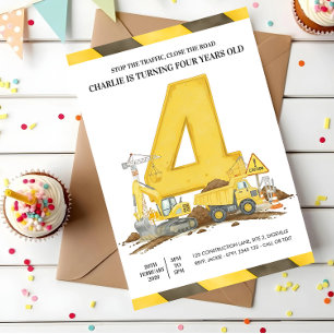 Invitation Fête d'anniversaire camion de construction jaune p