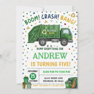 Invitation Fête d'anniversaire camion de poubelle pour enfant