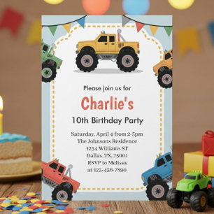 Invitation Fête d'anniversaire camion monstre Modern Boys