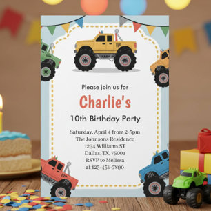 Invitation Fête d'anniversaire camion monstre Modern Boys