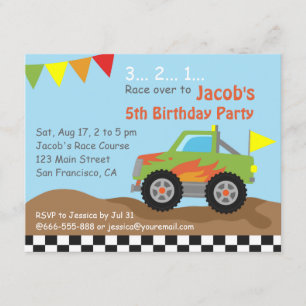 Invitation Fête d'anniversaire camion monstre vert