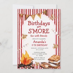 Invitation Fête d'anniversaire Campfire Red Stripes est amusa