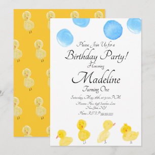 Invitation Fête d'anniversaire canard en caoutchouc peint à l