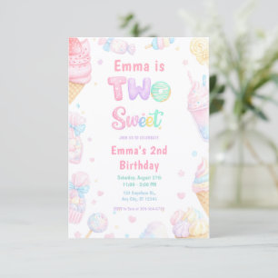 Invitation Fête d'anniversaire Candy pastel pour deux ans