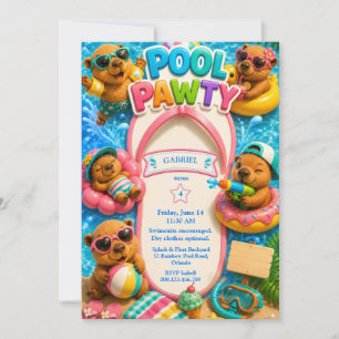Invitation Fête d'anniversaire Capybara Splash Bash Piscine