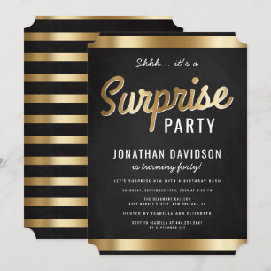 Invitation Fête d'anniversaire Caramel Gold et Black Surprise