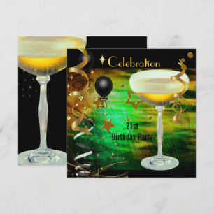 Invitation Fête d'anniversaire Célébration 21e Champagne Vert