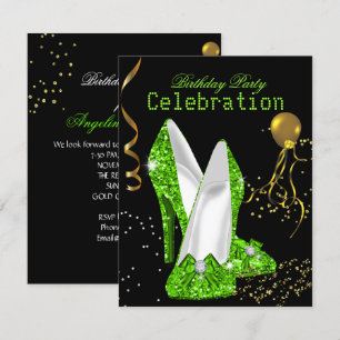 Invitation Fête d'anniversaire Célébration Vert Citron Doré P