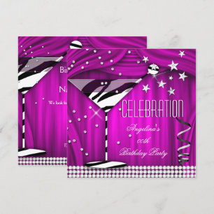 Invitation Fête d'anniversaire Célébration Violet Rose Zèbre