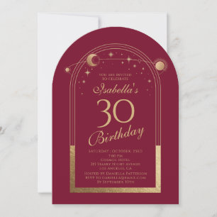 Invitation Fête d'anniversaire céleste Red Gold 30 ans