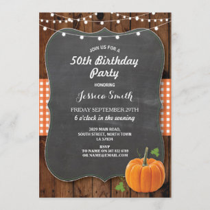 Invitation Fête d'anniversaire Chalk Citrouille Rustic Wood F