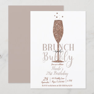 Invitation Fête d'anniversaire Champagne Brunch et Bubbly Ros