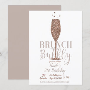 Invitation Fête d'anniversaire Champagne Brunch et Bubbly Ros