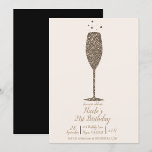 Invitation Fête d'anniversaire Champagne Bubbly Chic Glam Or