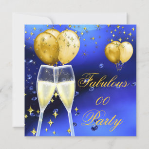 Invitation Fête d'anniversaire Champagne fabuleuse Or Bleu