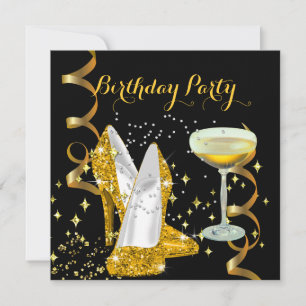 Invitation Fête d'anniversaire Champagne Gold Chaussures